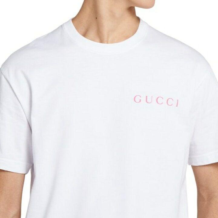 تيشيرت رجالي Gucci أبيض بشعار وردي - الصورة 2