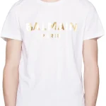 BALMAIN Paris Metallic Logo Unisex T-Shirt