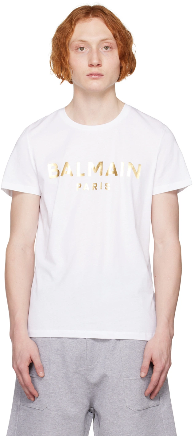 BALMAIN Paris Metallic Logo Unisex T-Shirt